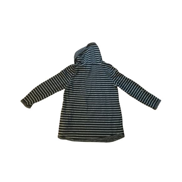 Women L Soft Surroundings 2AW15 Black Gray Stripe Cowl Neck Drawstring Tunic Top - Picture 4 of 5